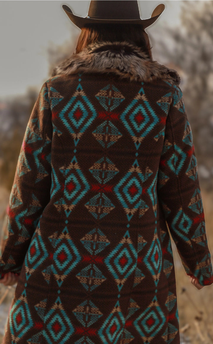 Long Aztec Jacket with Removable Fur Collar