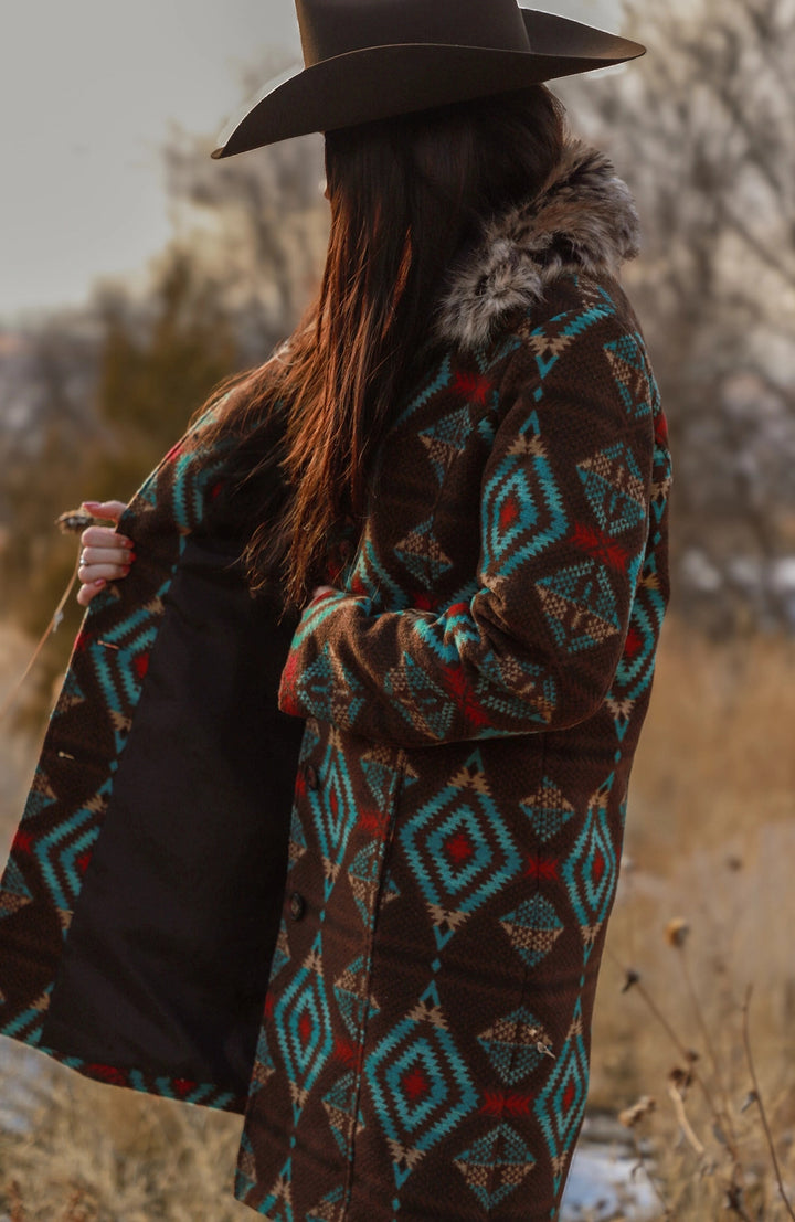 Long Aztec Jacket with Removable Fur Collar