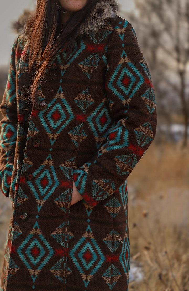Long Aztec Jacket with Removable Fur Collar