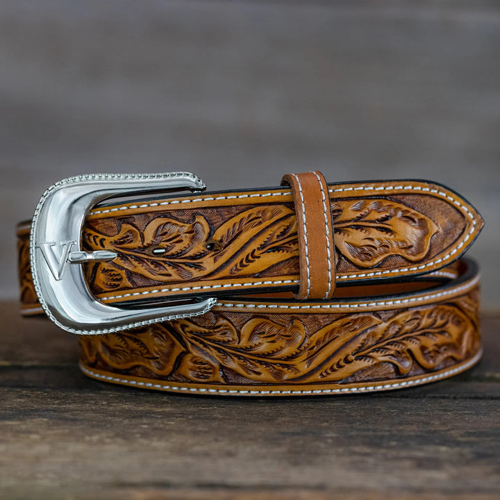 Russet Running Oak Leaf Tooled Belt