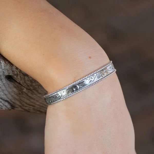 Hand-Engraved Narrow Cuff Bracelet - Vogt Silversmith 014-009
