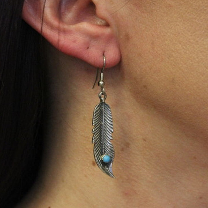 Sterling Feather Earring with Turquoise