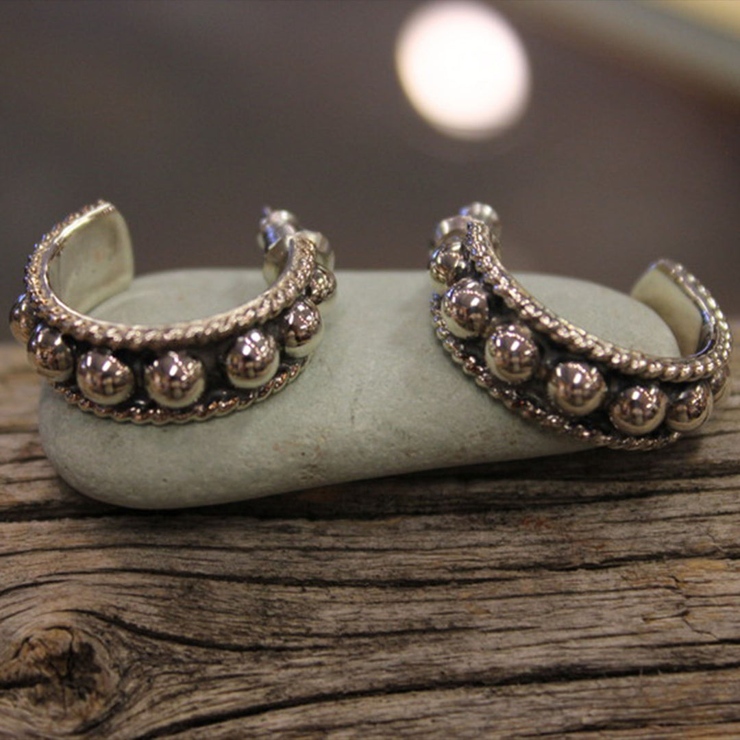 Small Sterling Hoop Earrings with Beads