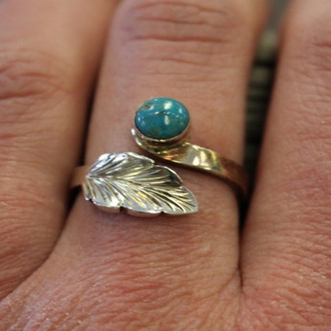 Sterling Feather Ring with Turquoise Stone