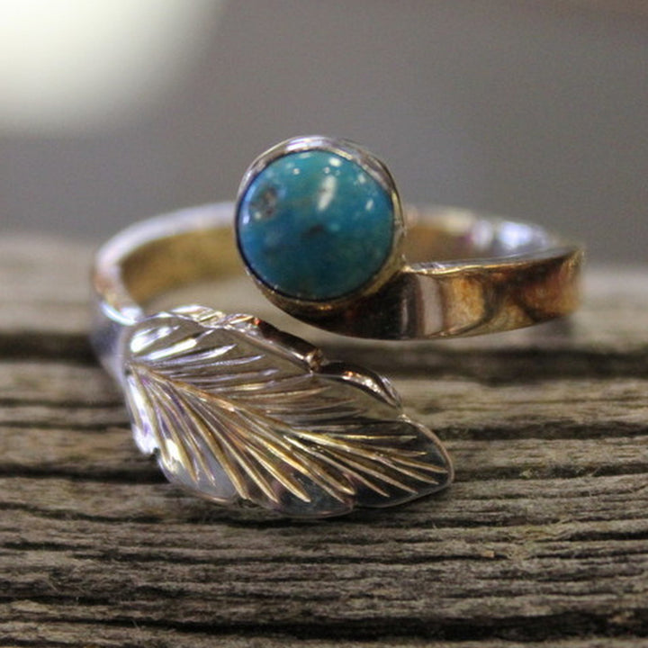Sterling Feather Ring with Turquoise Stone