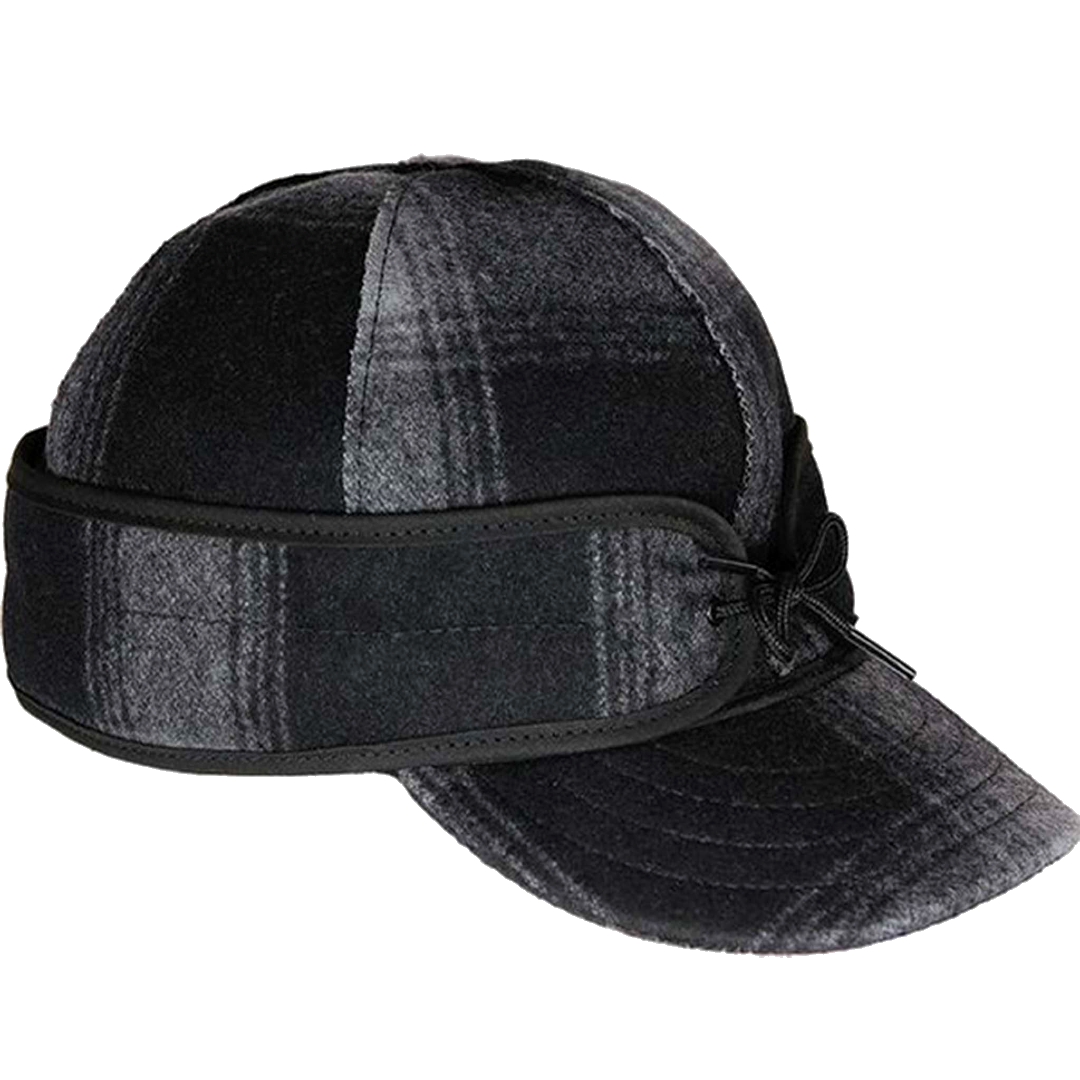 Black & Grey Plaid Cap with Ear Flaps