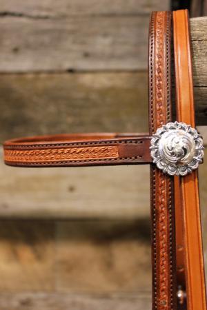 Basket Stamped Browband Headstall with Dyed Edges