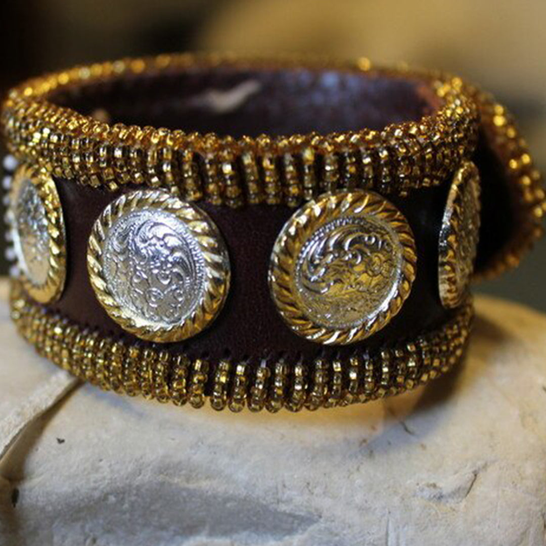 Beaded Bracelet - Gold Beads w/Conchos