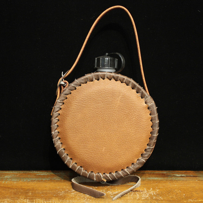 Leather Covered Canteen with Wyoming Bronc