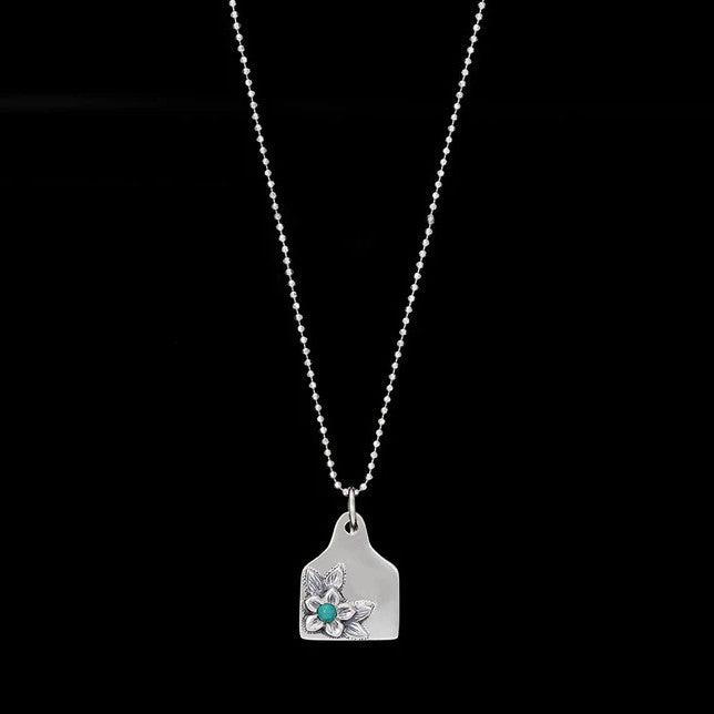 Sterling Eartag Pendant with Turquoise Flower