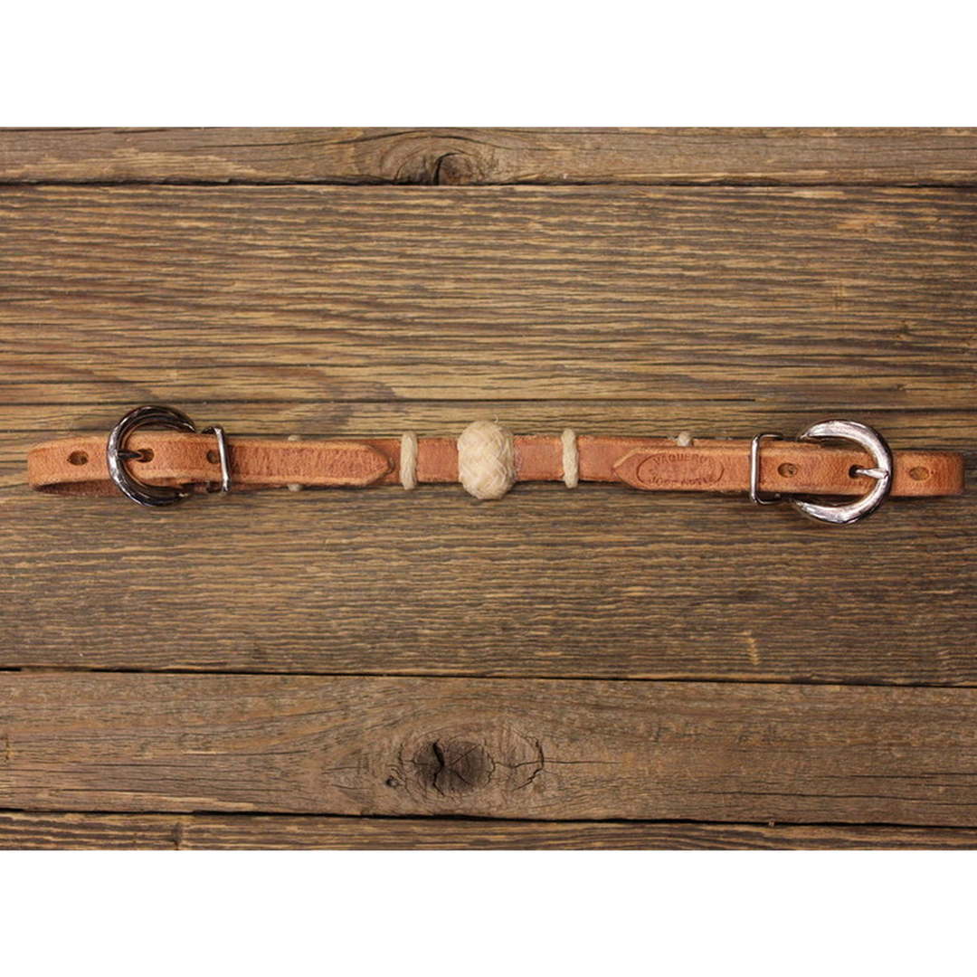 Custom Cowboy Shop - Harness Leather Curb Strap with Rawhide Button and Buckles