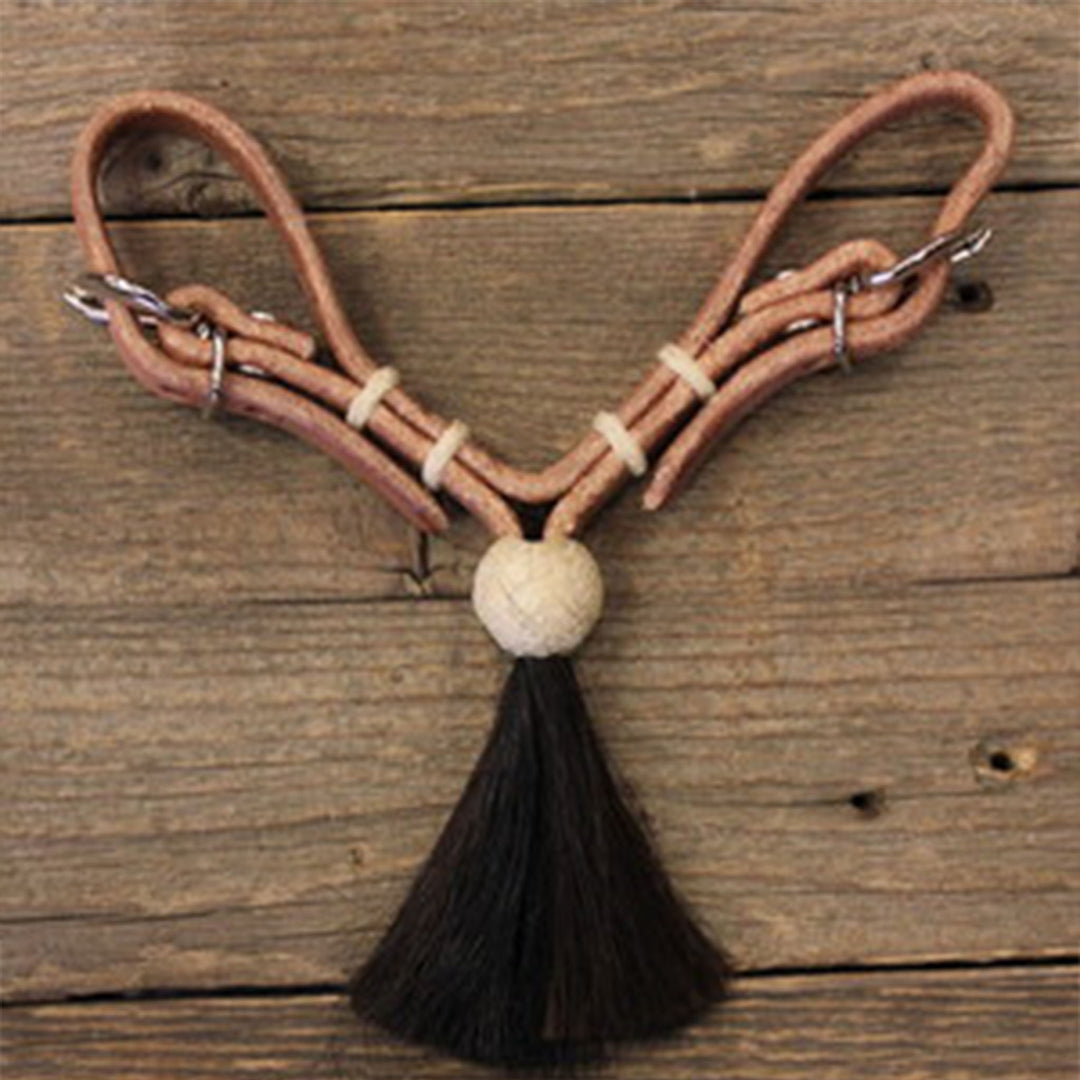 Harness Leather Curb with Horsehair Tassel & Buckles