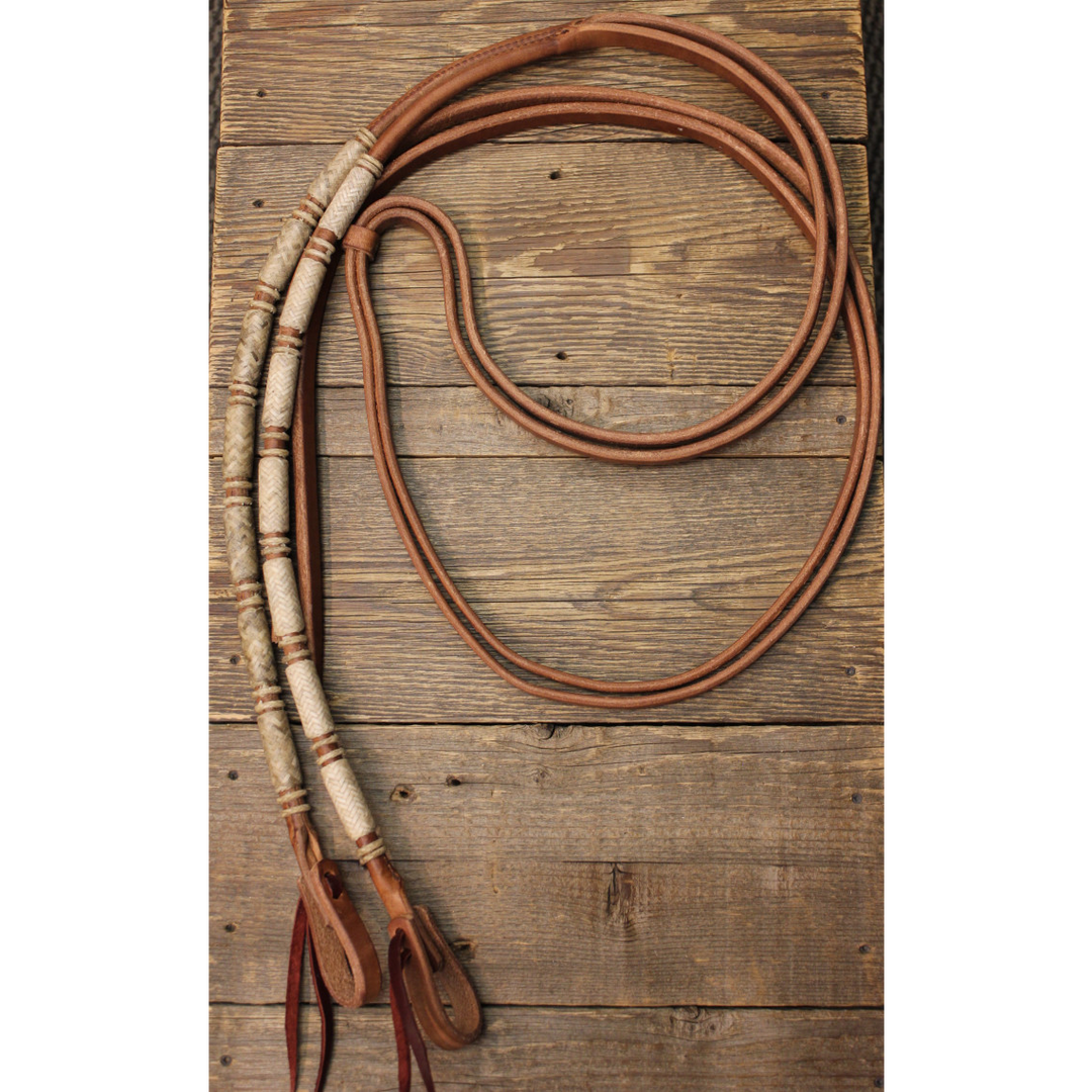 Custom Cowboy Shop - Harness Leather Split Reins with Rawhide Buttons