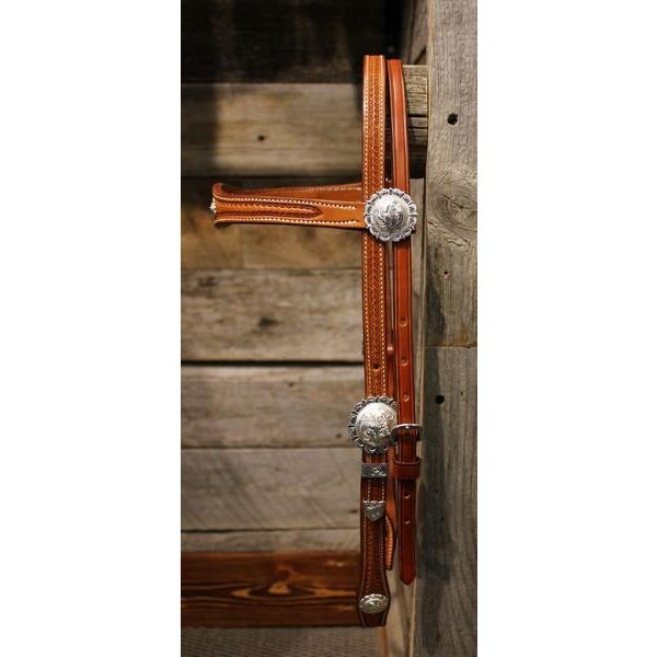 Border Stamped Browband Headstall w/Conchos