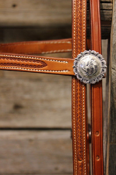 Border Stamped Browband Headstall w/Conchos