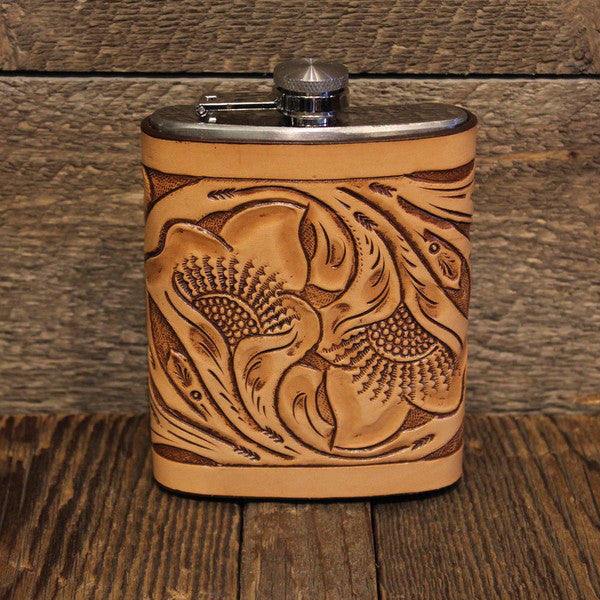 Custom Flask with Pictures & Leather Sleeve