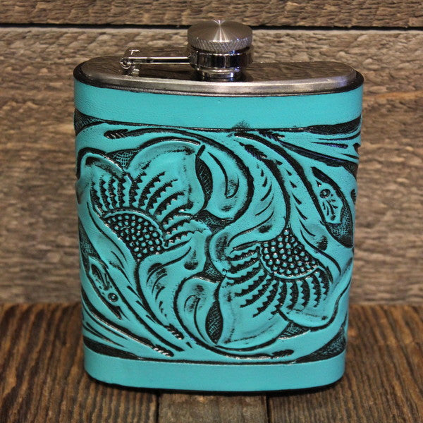 Handmade deals tooled leather hip flask