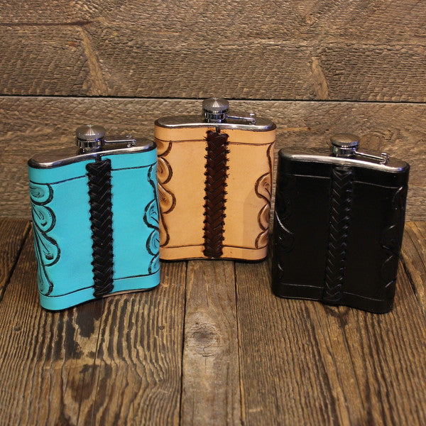 Handmade tooled outlets leather hip flask