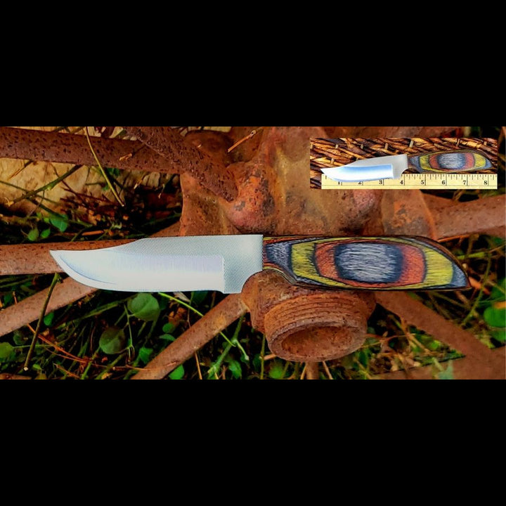 4" Blade Belt Knife with Camo Wood Handle