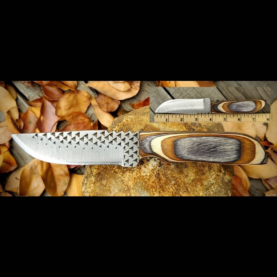3 3/4" Rasp Blade Knife Buckskin Wood Handle