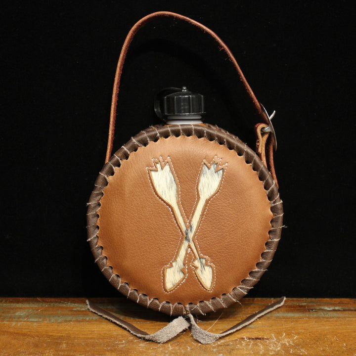 Leather Covered Canteen with Crossed Arrows