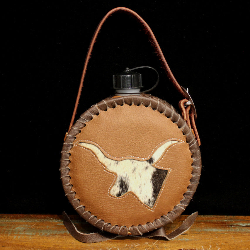 Leather Covered Canteen with Longhorn