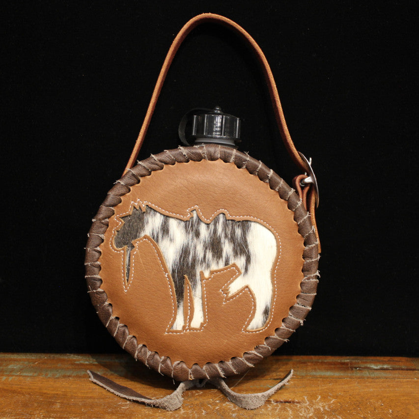 Leather Covered Canteen with Saddle Horse