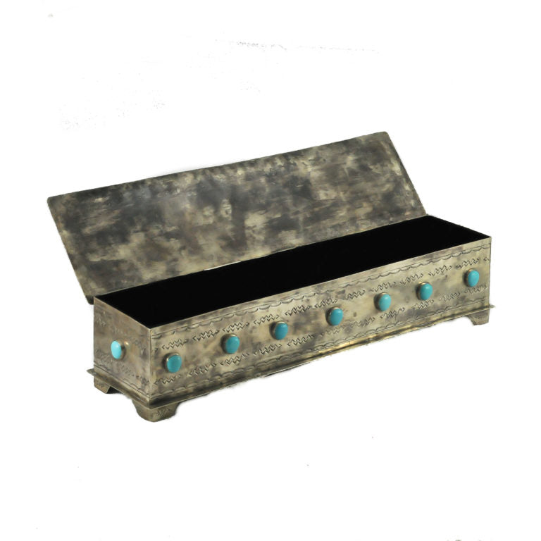 Large Silver Mantle Box with Turquoise
