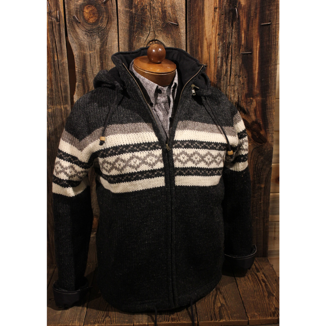 Hooded Wool Cowboy Sweater with Pattern