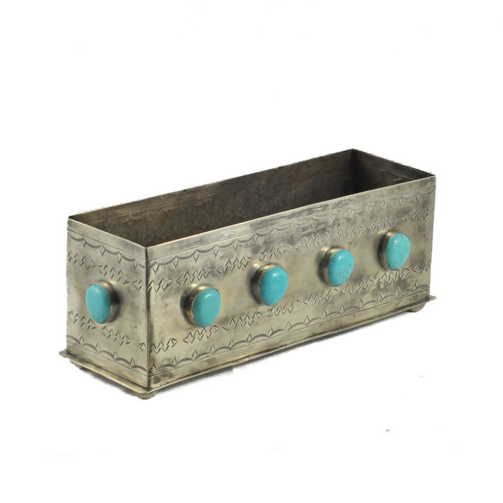Silver Planter Box with Turquoise