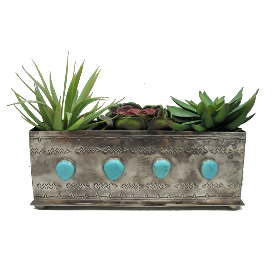 Silver Planter Box with Turquoise