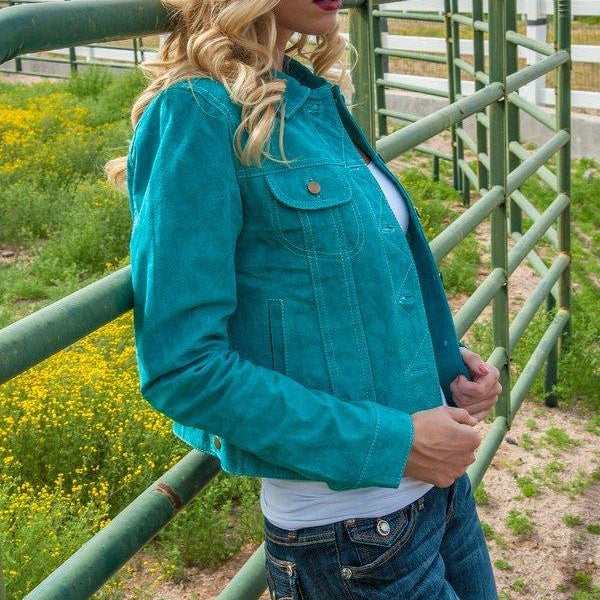 Custom Cowboy Shop - Ladies Suede Turquoise Jean Jacket