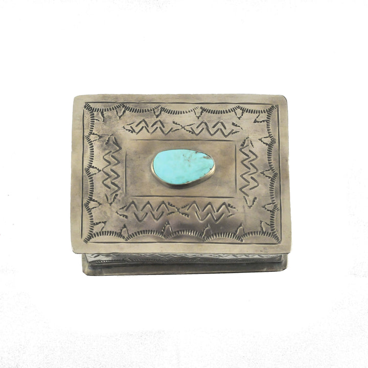 Small Stamped Box with Turquoise Stone