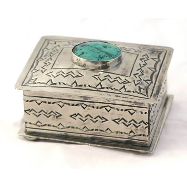 Small Stamped Box with Turquoise Stone