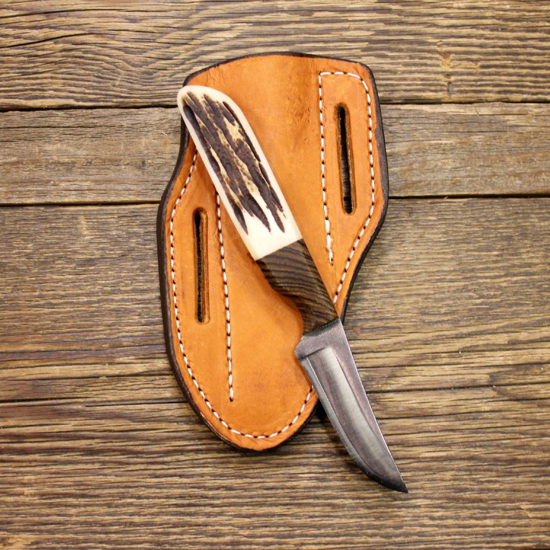 Custom Cowboy Shop - Wood and Bone Handle Belt Knife with Pancake Sheath