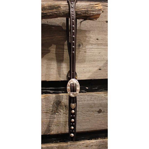 Chocolate Split Ear Headstall with Conchos