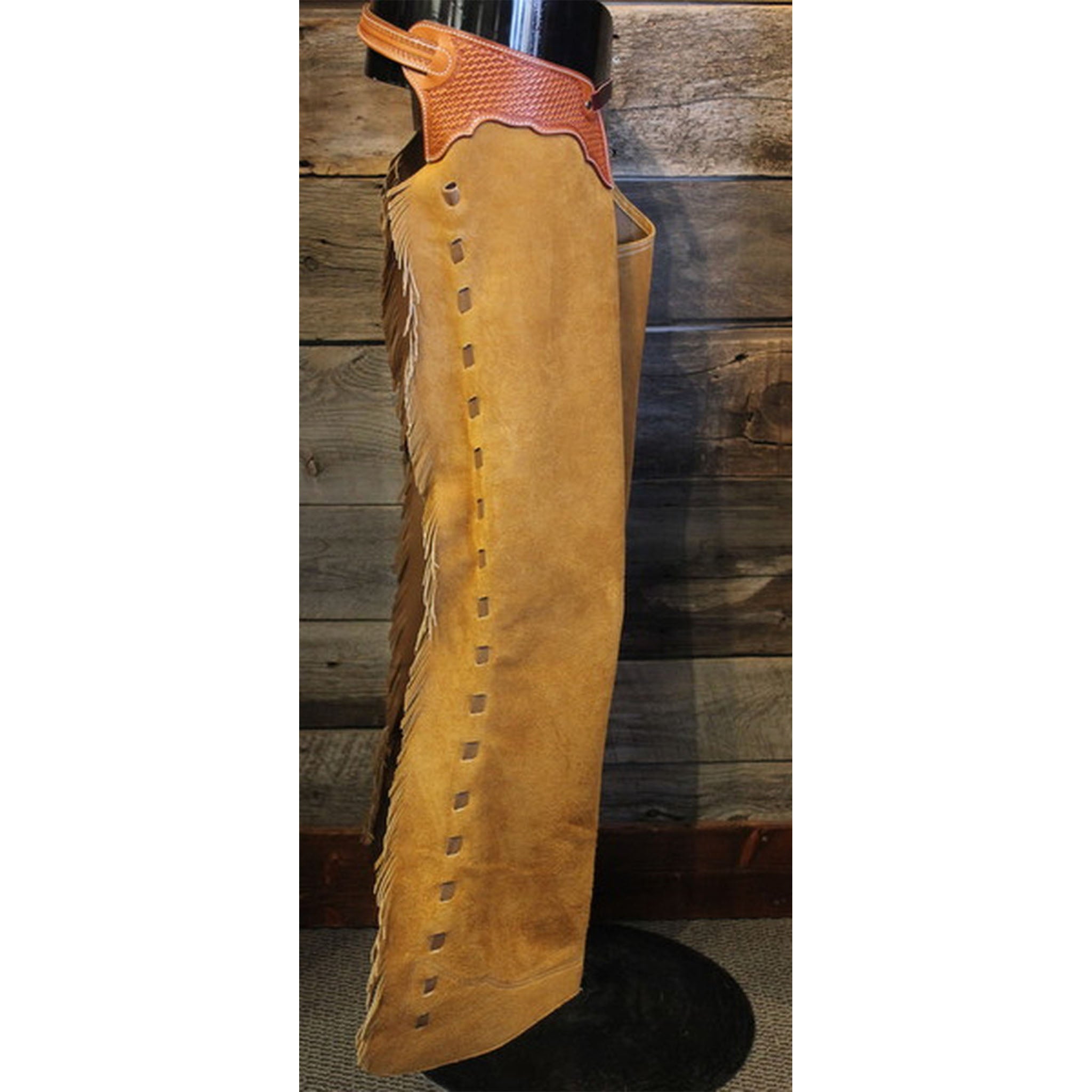 Basket Trim Roughout Shotgun Chaps – Custom Cowboy Shop