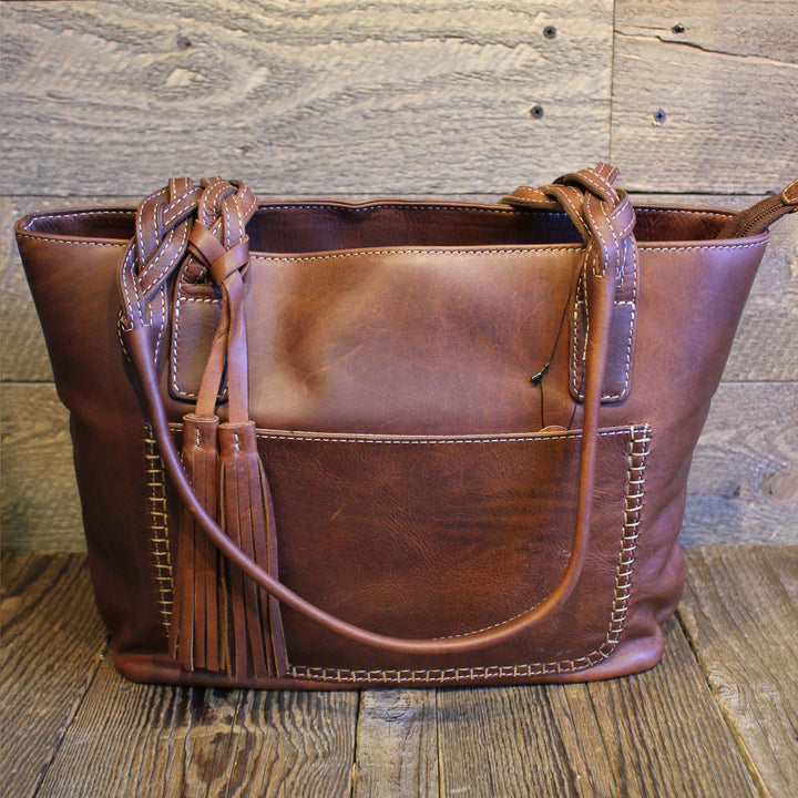Leather Hand Bag with Whip Stitching Detail
