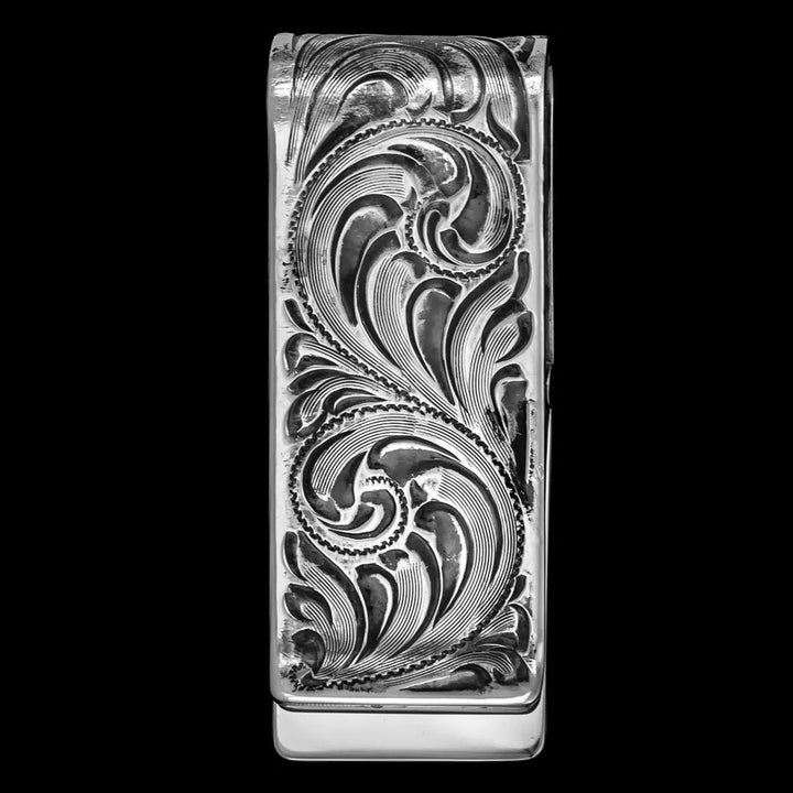 Hand Engraved Sterling Money Clip with Hinge