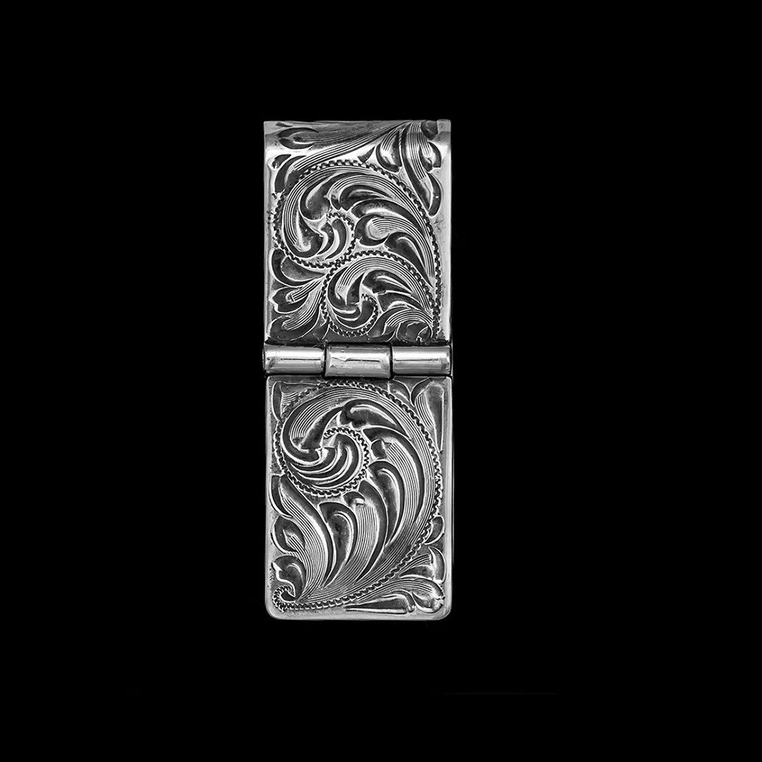 Hand Engraved Sterling Money Clip with Hinge